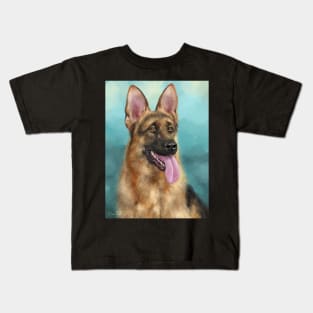 An impressive German Shepherd Painting with his Tongue Out Kids T-Shirt